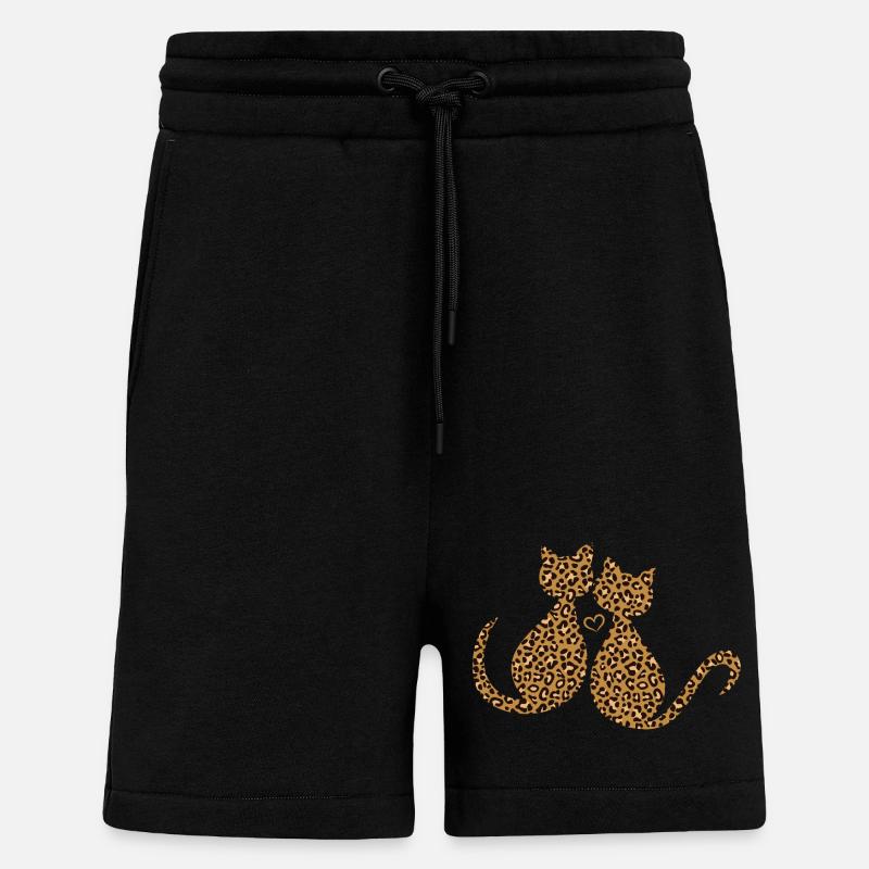 Léopard Léo Chaton Chats Amoureux D'amour - Short bio décontracté fabriqué en UE - SOLID BLACK