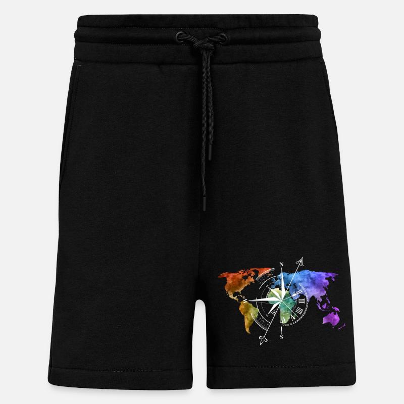 World map compass white - Shorts - made by SPREAD - SOLID BLACK