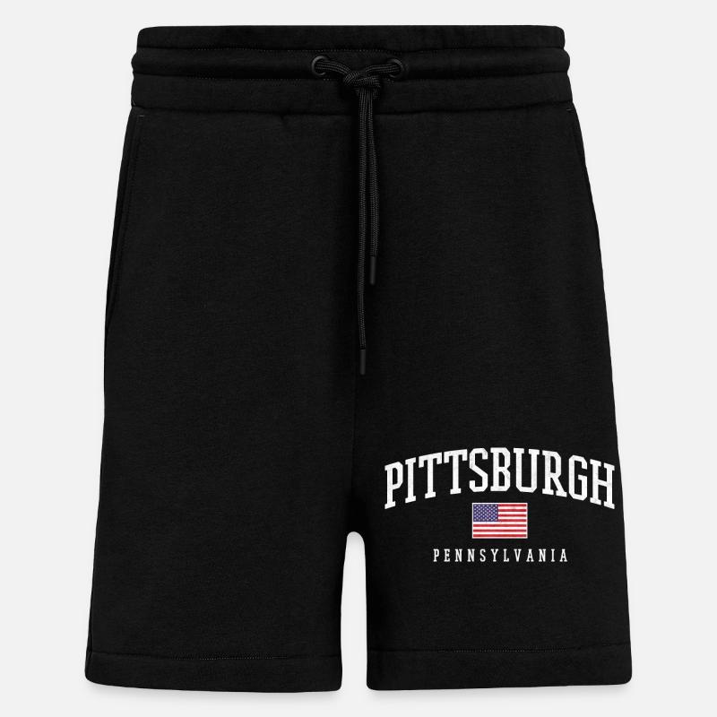 Pittsburgh Arc with Flag - Shorts - made by SPREAD - SOLID BLACK