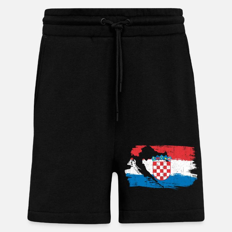 Drapeau croate à la brosse - Short bio décontracté fabriqué en UE - SOLID BLACK