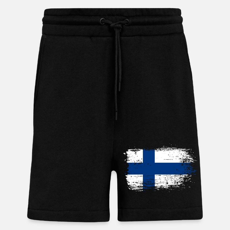 Graphique du drapeau finlandais Grunge - Short bio décontracté fabriqué en UE - SOLID BLACK