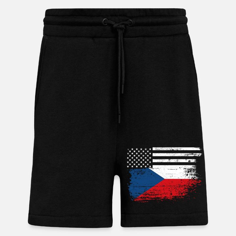 Drapeau Fusion US Tchèque - Short bio décontracté fabriqué en UE - SOLID BLACK