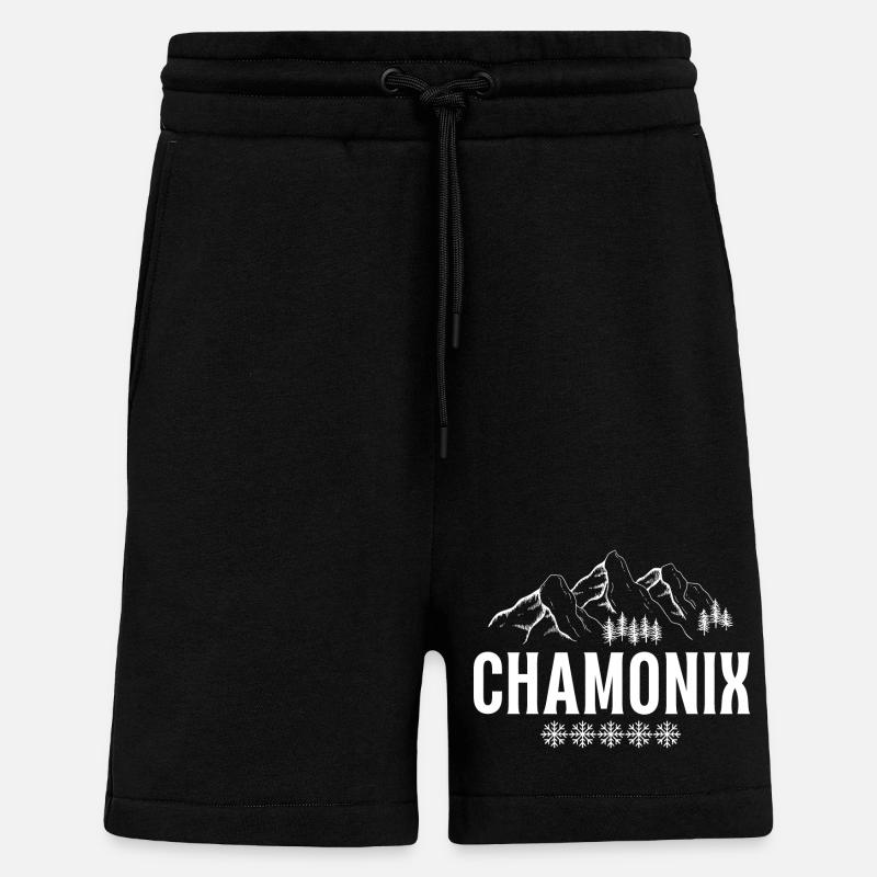 Chamonix, station de ski, skier - Short bio décontracté fabriqué en UE - SOLID BLACK