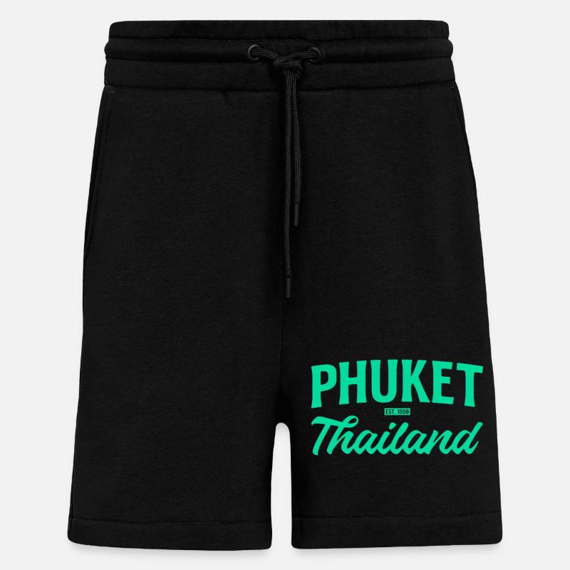 Phuket Thailand Teal Script - Shorts - made by SPREAD - SOLID BLACK