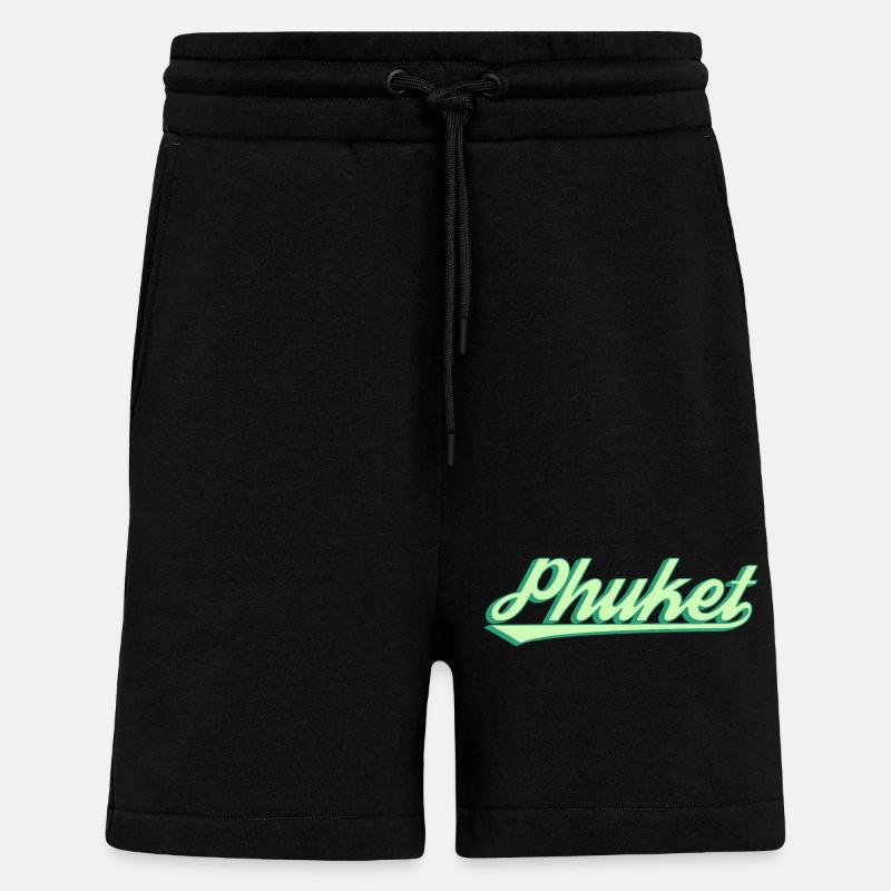 Écriture côtière rétro de Phuket - Short bio décontracté fabriqué en UE - SOLID BLACK