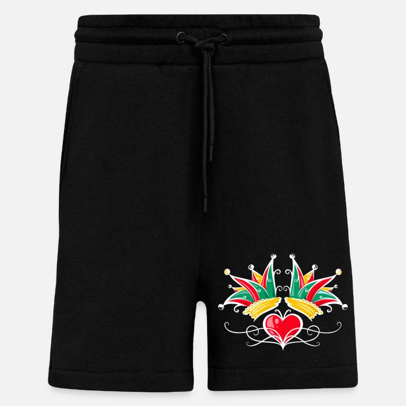 Fool's Cap Carnival Heart Tattoo - Shorts - made by SPREAD - SOLID BLACK