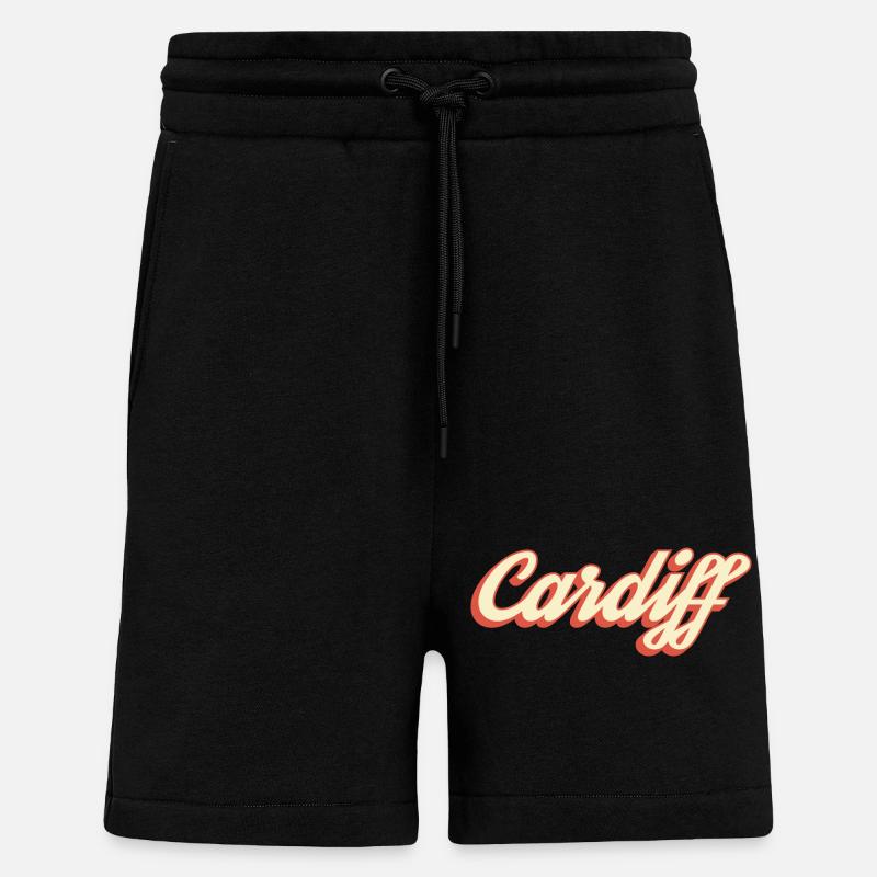 Logo rétro Script de Cardiff - Short bio décontracté fabriqué en UE - SOLID BLACK