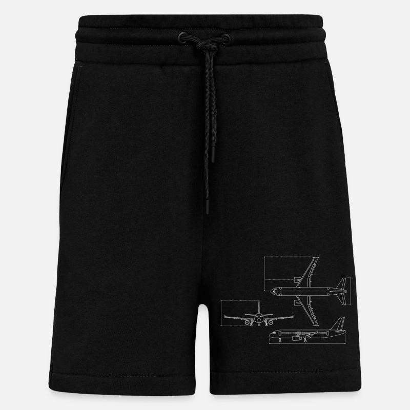 Airplane Blueprint Technical Drawing - Shorts - made by SPREAD - SOLID BLACK