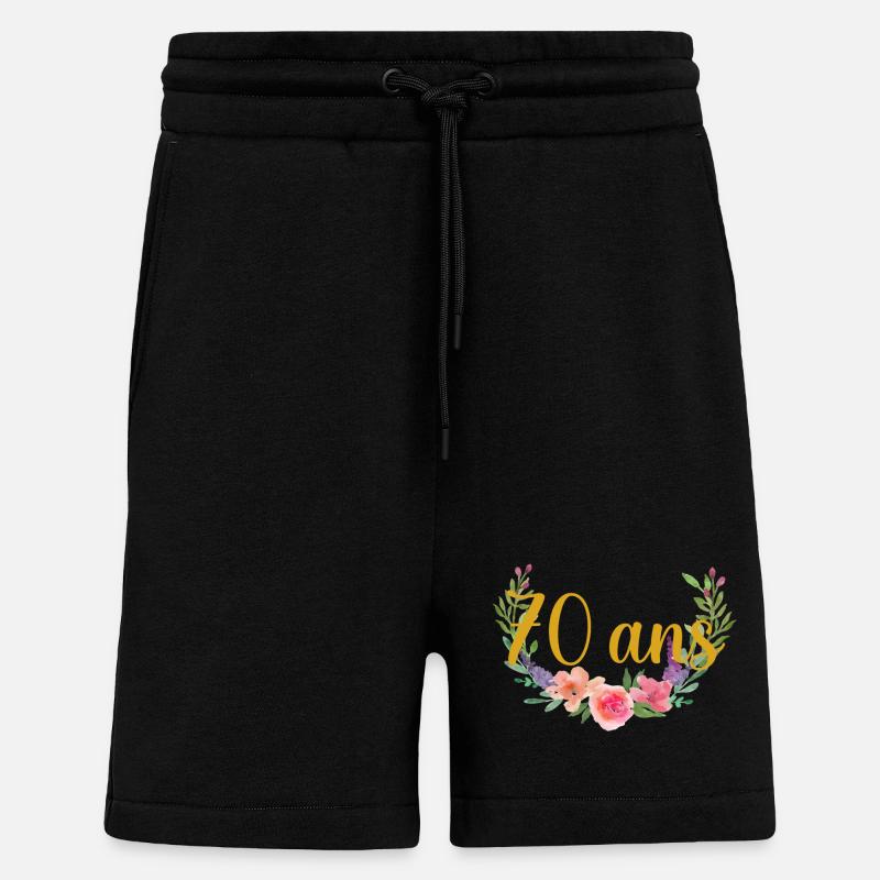 anniversaire fleurs âge 70ans - Short bio décontracté fabriqué en UE - SOLID BLACK