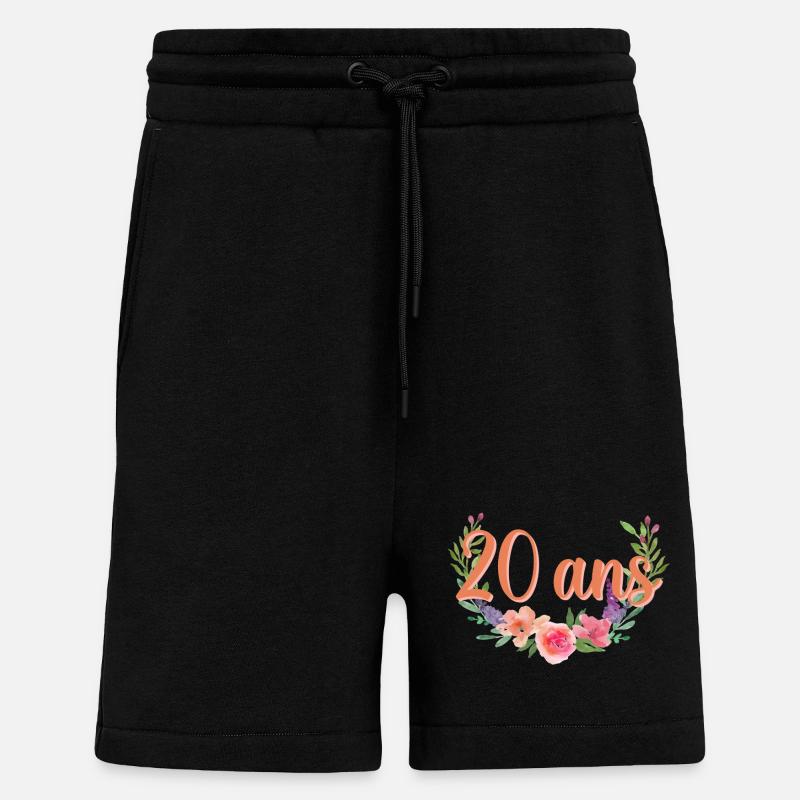 20 ans Floral Script - Short bio décontracté fabriqué en UE - SOLID BLACK