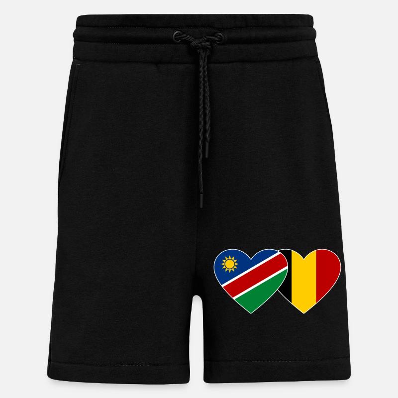 Namibia Belgium Flag Heart - Shorts - made by SPREAD - SOLID BLACK