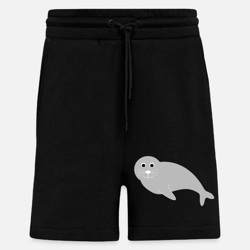 Sceaux, phoques, phoques, phoques animaux - Short bio décontracté fabriqué en UE - SOLID BLACK