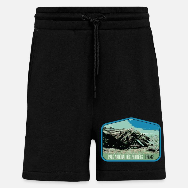 Écusson Paysage Pyrénées : Nature Authentique - Short bio décontracté fabriqué en UE - SOLID BLACK