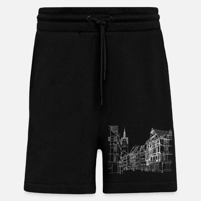 Stadtskizze Linie Kunst Straßenszene - Shorts - made by SPREAD - SOLID BLACK