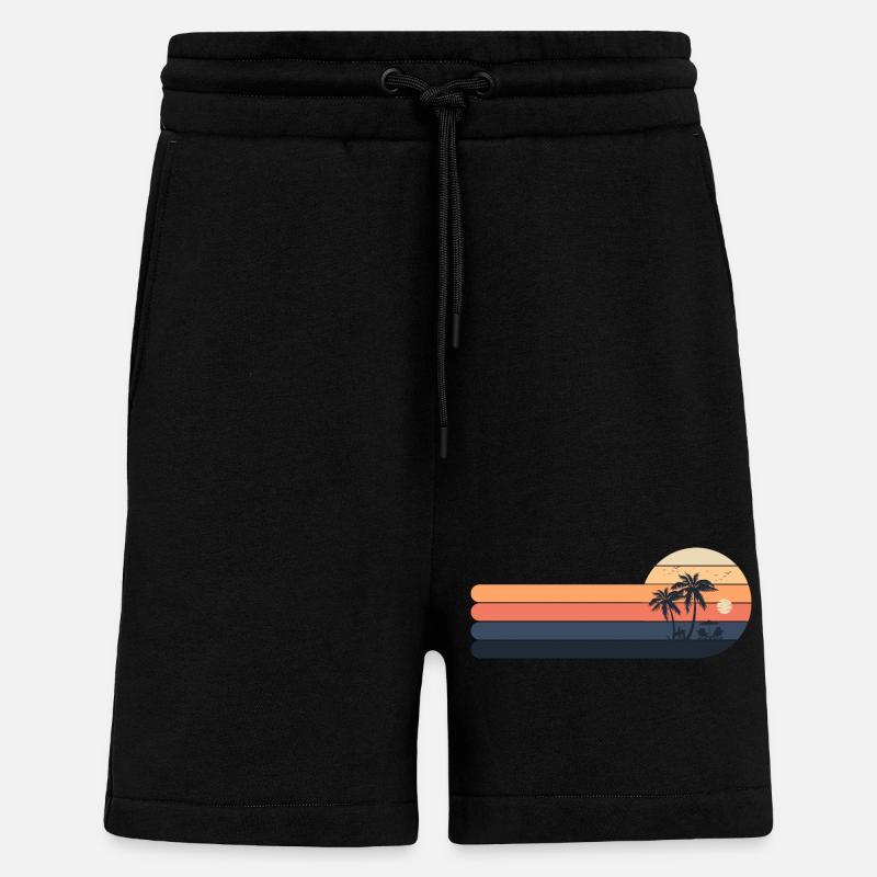 Palmiers rétro coucher de soleil - Short bio décontracté fabriqué en UE - SOLID BLACK