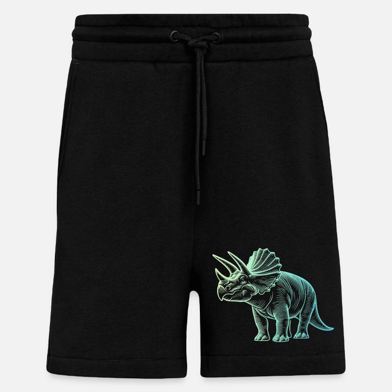 Triceratops Dinosaur Drawing Gradient Blue Green - Shorts - made by SPREAD - SOLID BLACK