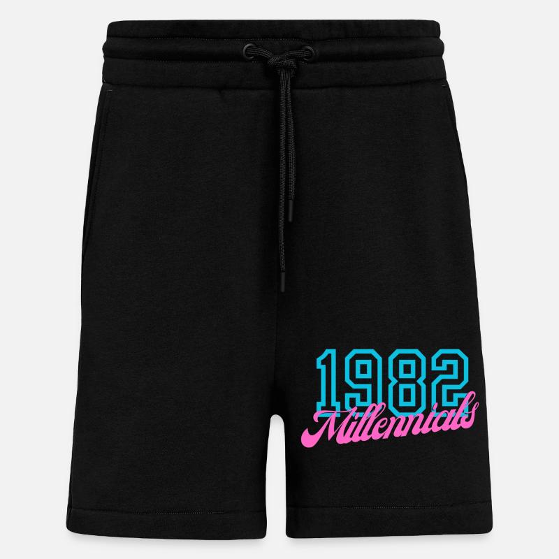 1982 Millennial Retro Numeric Design - Short bio décontracté fabriqué en UE - SOLID BLACK