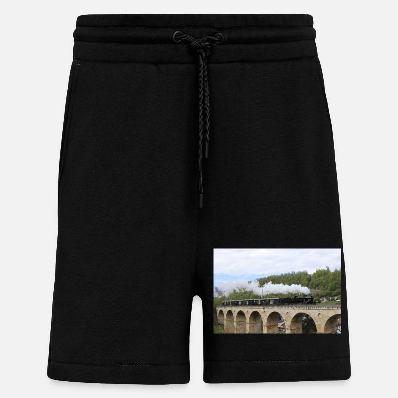 Locomotive CFF sur viaduc - Short bio décontracté fabriqué en UE - SOLID BLACK