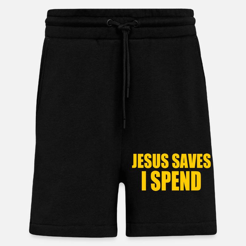 jesus saves i spend - Short bio décontracté fabriqué en UE - SOLID BLACK