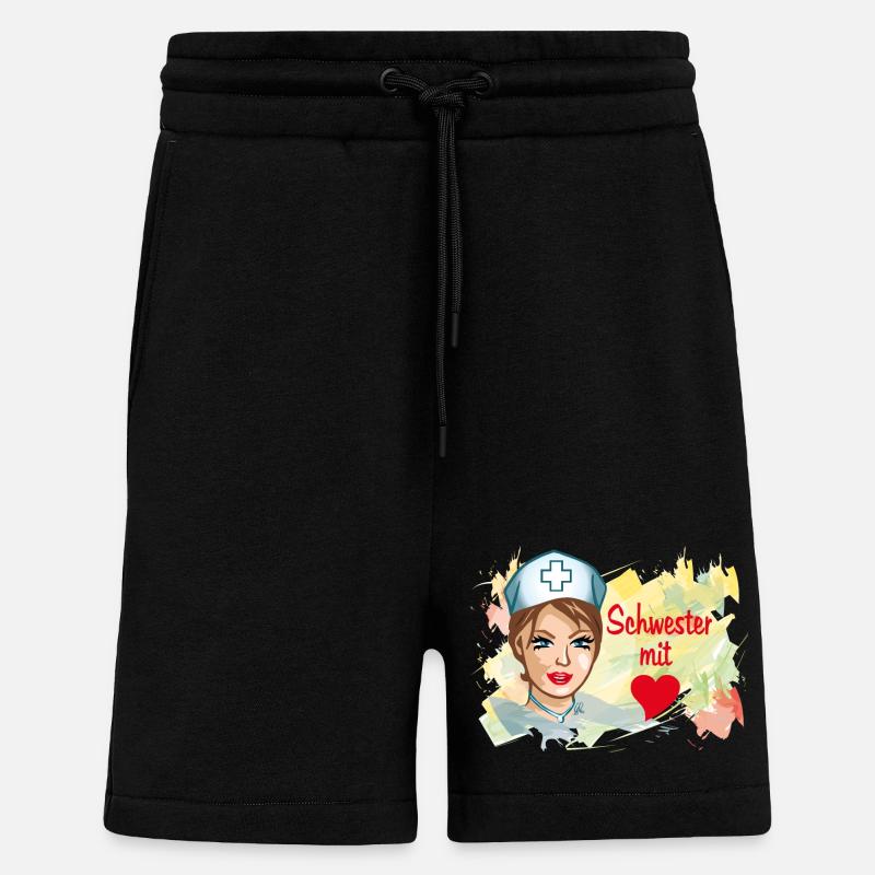 Schwester mit Herz Pflegehelden - Shorts - made by SPREAD - SOLID BLACK