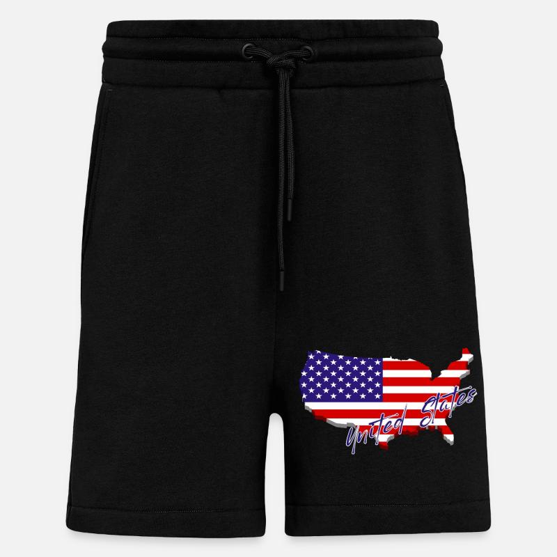 Carte des États-Unis, American Pride - Short bio décontracté fabriqué en UE - SOLID BLACK