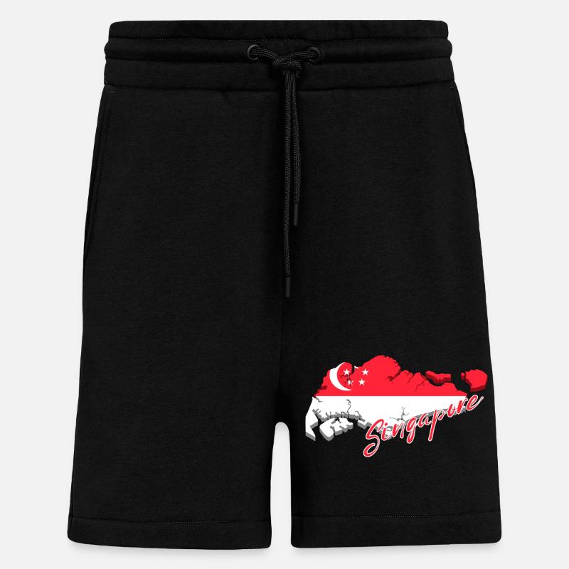 Carte de Singapour, drapeau de Singapour - Short bio décontracté fabriqué en UE - SOLID BLACK