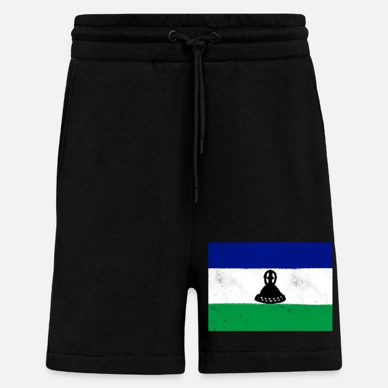 Drapeau du Lesotho - Short bio décontracté fabriqué en UE - SOLID BLACK
