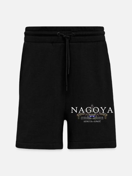 Nagoya, Hand Drawing Atsuta-jinja, Shrine, Japan - Shorts - made by SPREAD - SOLID BLACK