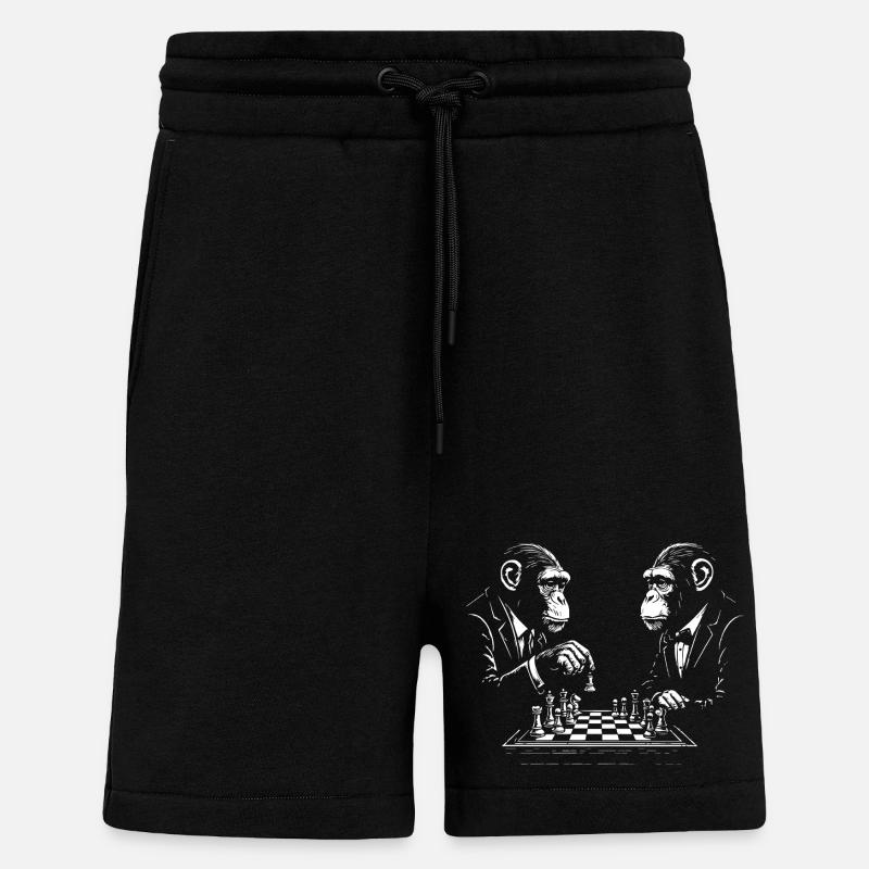 two monkeys play chess - Shorts - made by SPREAD - SOLID BLACK