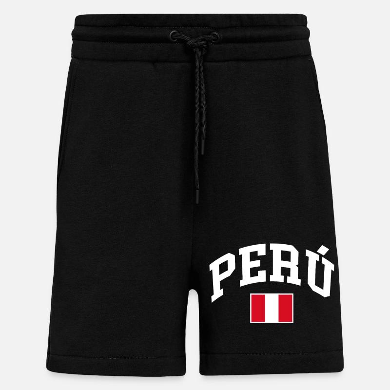 Drapeau du Pérou - Short bio décontracté fabriqué en UE - SOLID BLACK