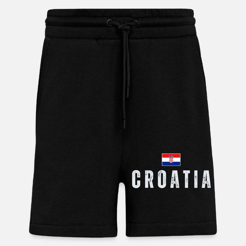 Drapeau croate, j’adore la Croatie - Short bio décontracté fabriqué en UE - SOLID BLACK