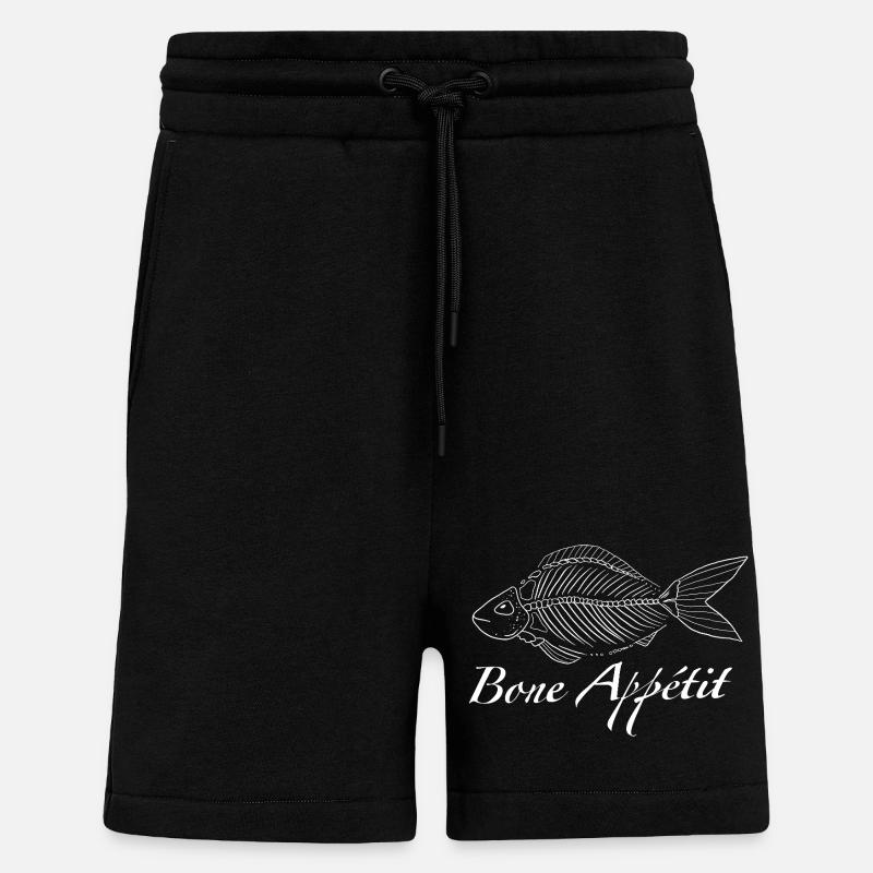Bone Appétit - Jeu de mots sur la nourriture du squelette de poisson drôle - Short bio décontracté fabriqué en UE - SOLID BLACK