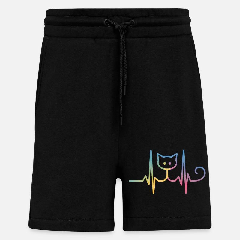 Chat ECG Heartbeat Motif arc-en-ciel - Short bio décontracté fabriqué en UE - SOLID BLACK