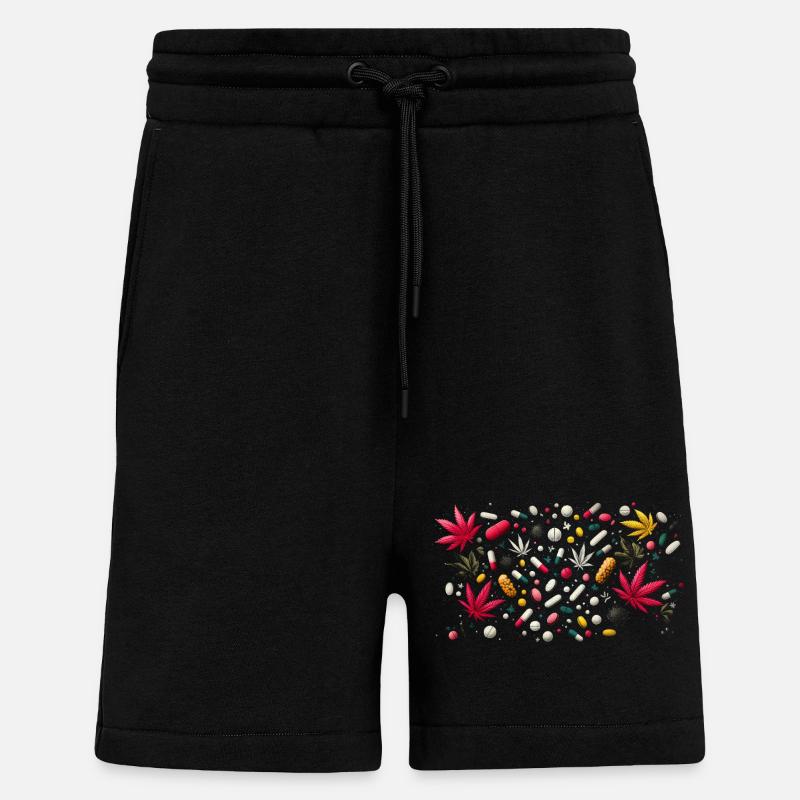 Pilules et herbe - Short bio décontracté fabriqué en UE - SOLID BLACK