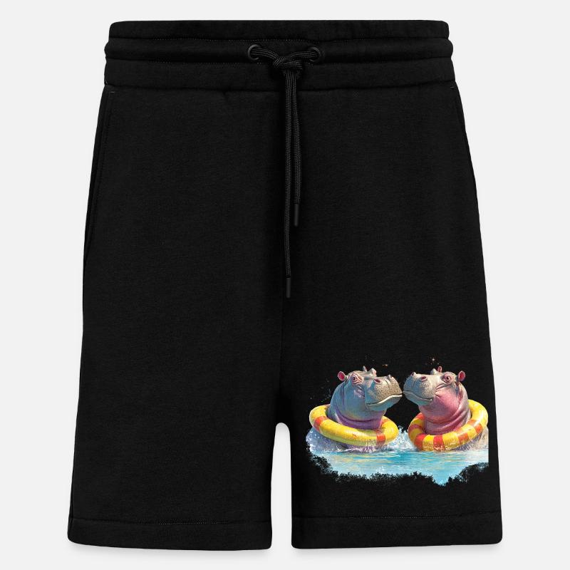 Double Hippo Bathing Fun - Shorts - made by SPREAD - SOLID BLACK