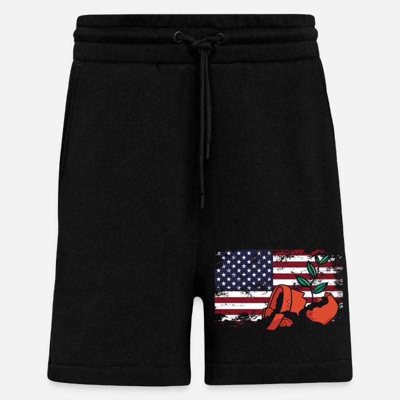 Drapeau américain Plant Lover brisé - Short bio décontracté fabriqué en UE - SOLID BLACK