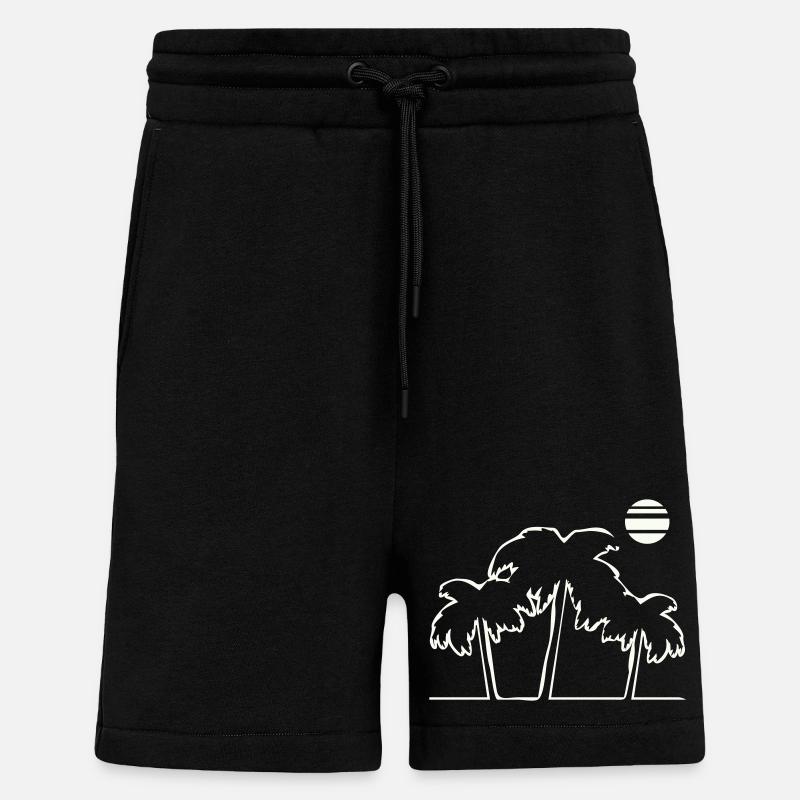 Palmiers tropicaux au coucher du soleil - Short bio décontracté fabriqué en UE - SOLID BLACK