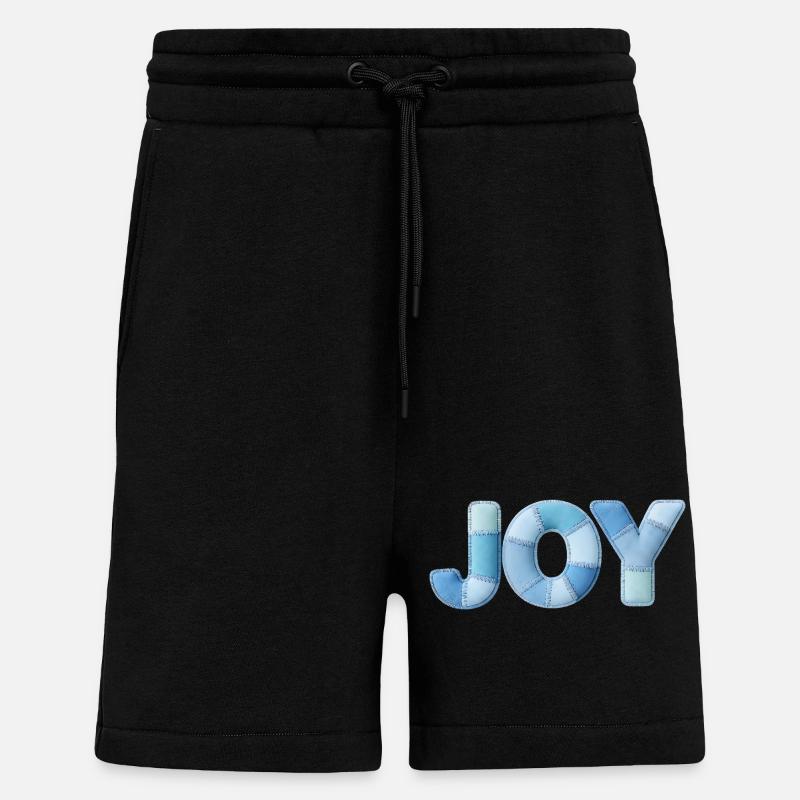 Blue Patchwork Joy Lettering - Shorts - made by SPREAD - SOLID BLACK