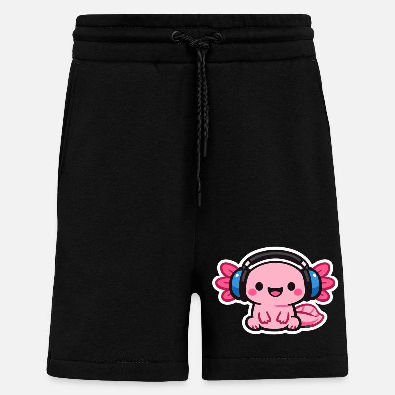 Cuddly Headphone Dragon axolotl - Shorts - made by SPREAD - SOLID BLACK