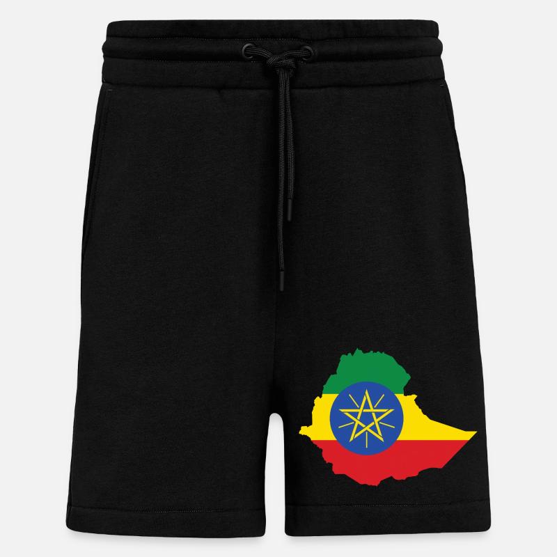 Éthiopie, Power, Rasta, Reggae, Rastafari Roots - Short bio décontracté fabriqué en UE - SOLID BLACK