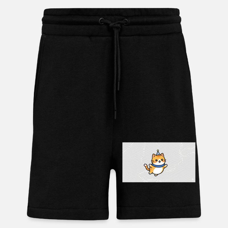 Festive kitten with blue hat - Shorts - made by SPREAD - SOLID BLACK