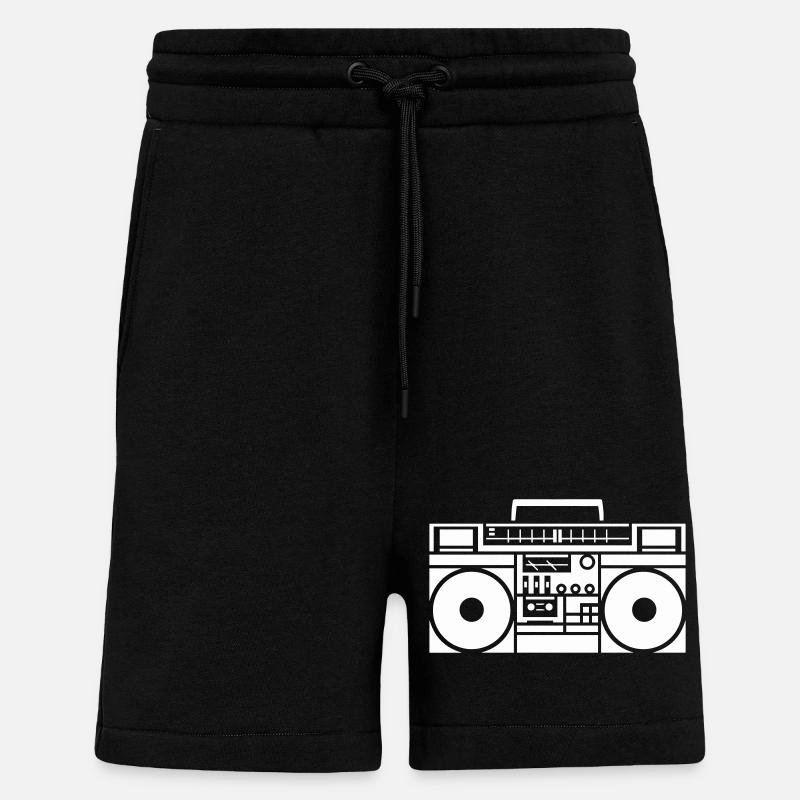 Graphisme rétro Boombox noir & blanc - Short bio décontracté fabriqué en UE - SOLID BLACK