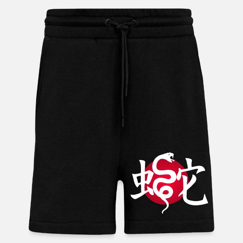 White snake and red sun - Shorts - made by SPREAD - SOLID BLACK