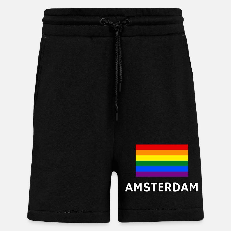 Drapeau de la fierté d’Amsterdam - Short bio décontracté fabriqué en UE - SOLID BLACK
