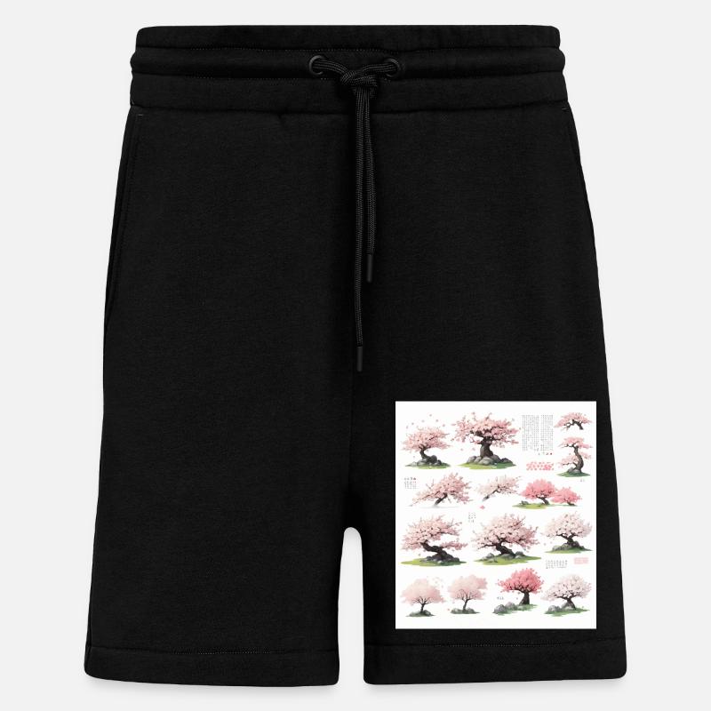 Illustrations de cerisiers - Short bio décontracté fabriqué en UE - SOLID BLACK