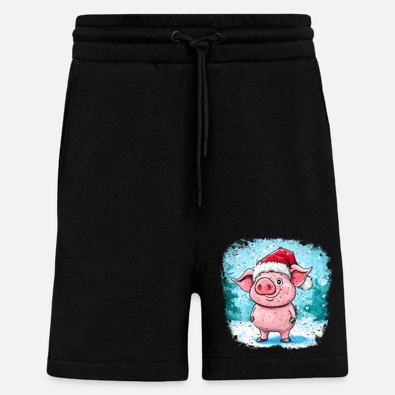 Cochon Père Noël - Short bio décontracté fabriqué en UE - SOLID BLACK