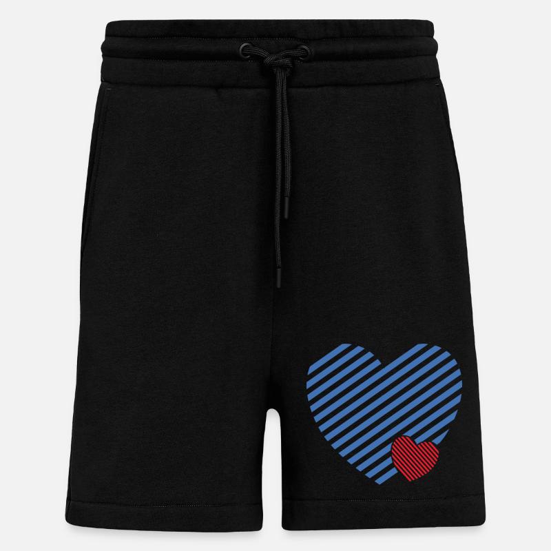 Double Heart - Idée cadeau textile design - Short bio décontracté fabriqué en UE - SOLID BLACK