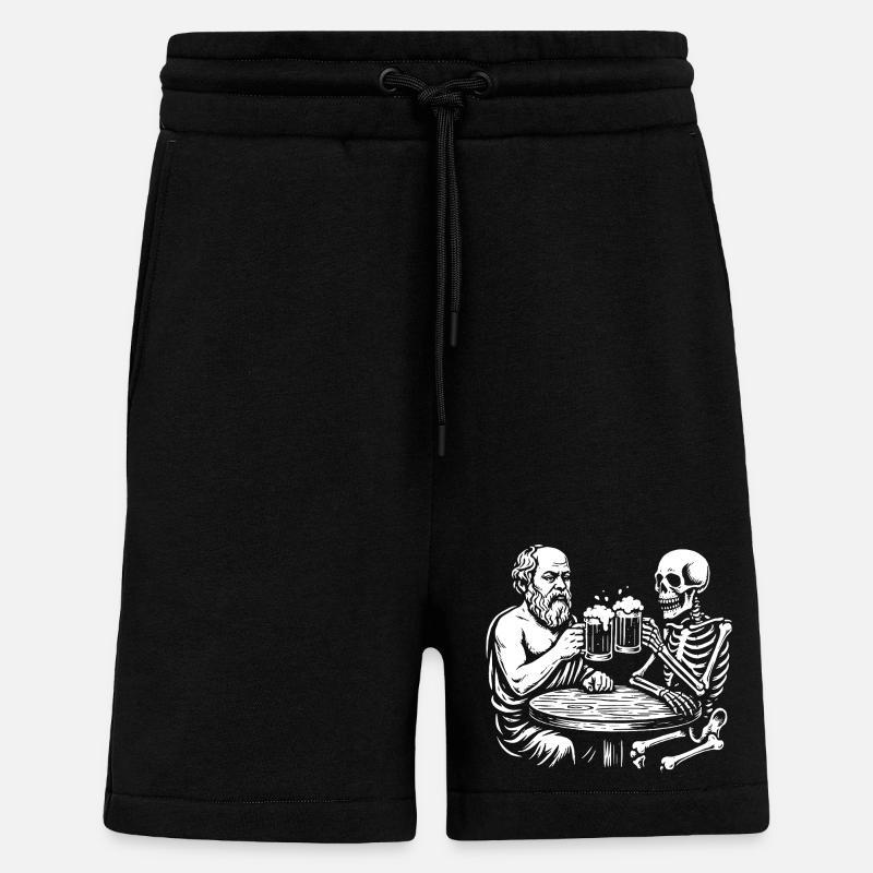 Socrates drinking beer with skeleton - Shorts - made by SPREAD - SOLID BLACK