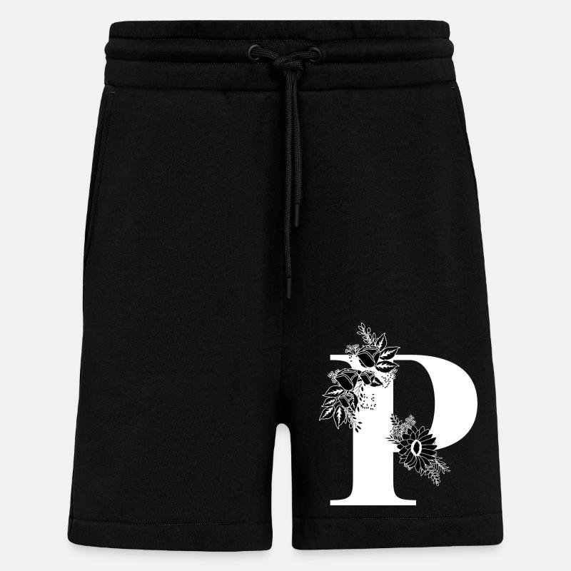 Blumen schwarz-weiß Buchstabe p - Shorts - made by SPREAD - SOLID BLACK