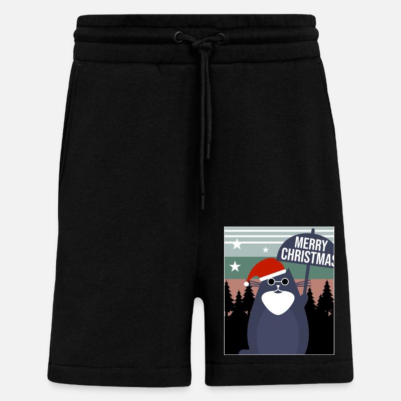 Joyeux Noël Chat - Short bio décontracté fabriqué en UE - SOLID BLACK